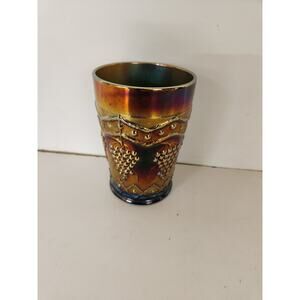 Antique Fenton Blue Lattice and Grape Carnival Glass Tumbler 4"